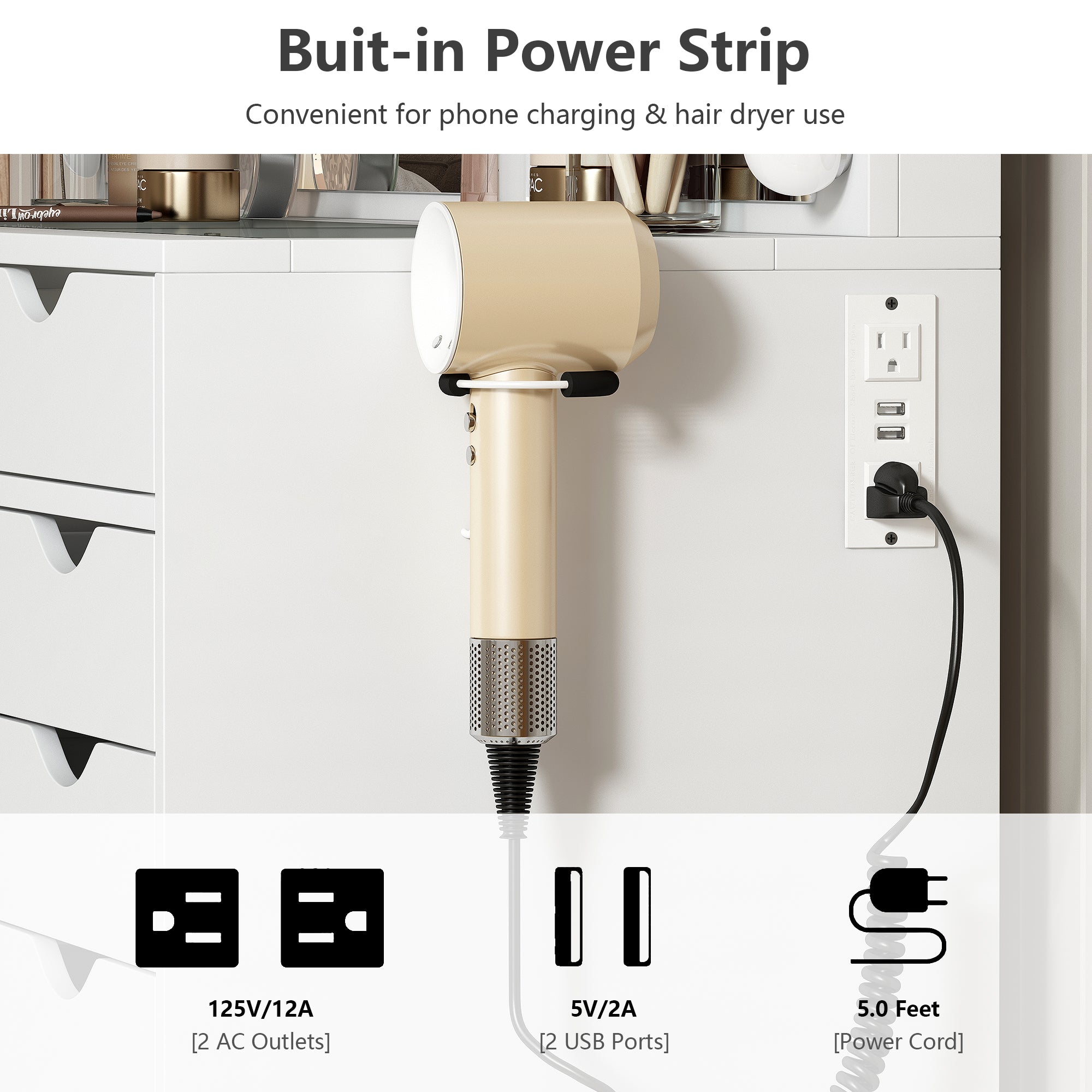 Yanosaku 55'' Modern White Makeup Vanity Set Table with Stool & LED Mirror 15 Drawers Luxury - Yanosaku SotreFurnitureVD008 - WH