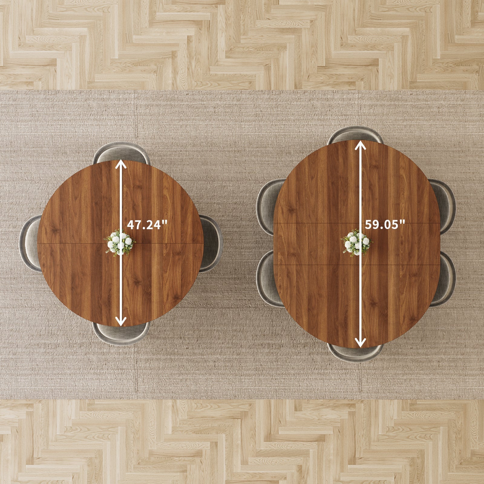 Yanosaku DT001 47" Extendable Round Table for 4–8, Walnut Metal Frame - Yanosaku SotreFurnitureDT001-WA