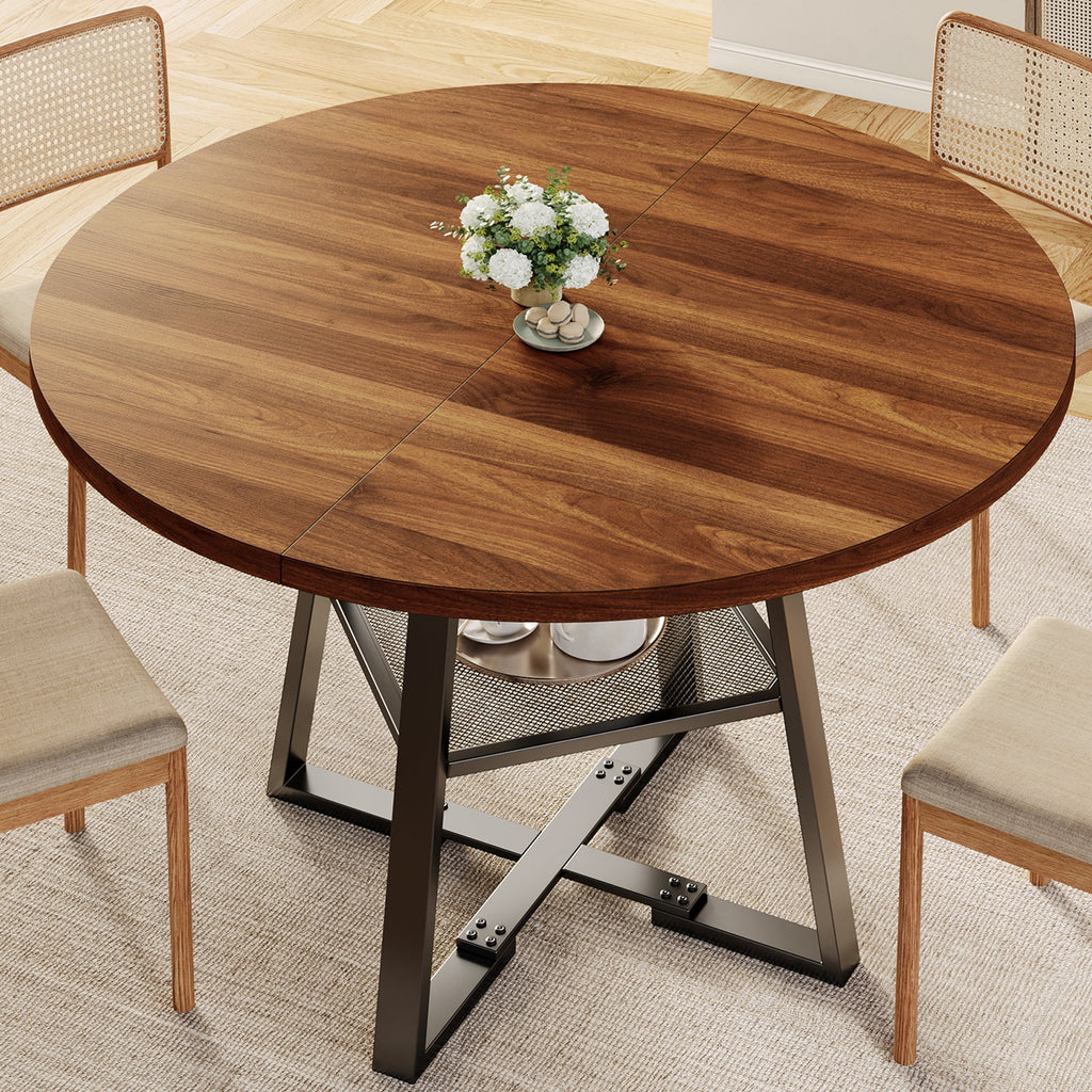 Yanosaku DT001 47" Extendable Round Table for 4–8, Walnut Metal Frame - Yanosaku SotreFurnitureDT001-WA