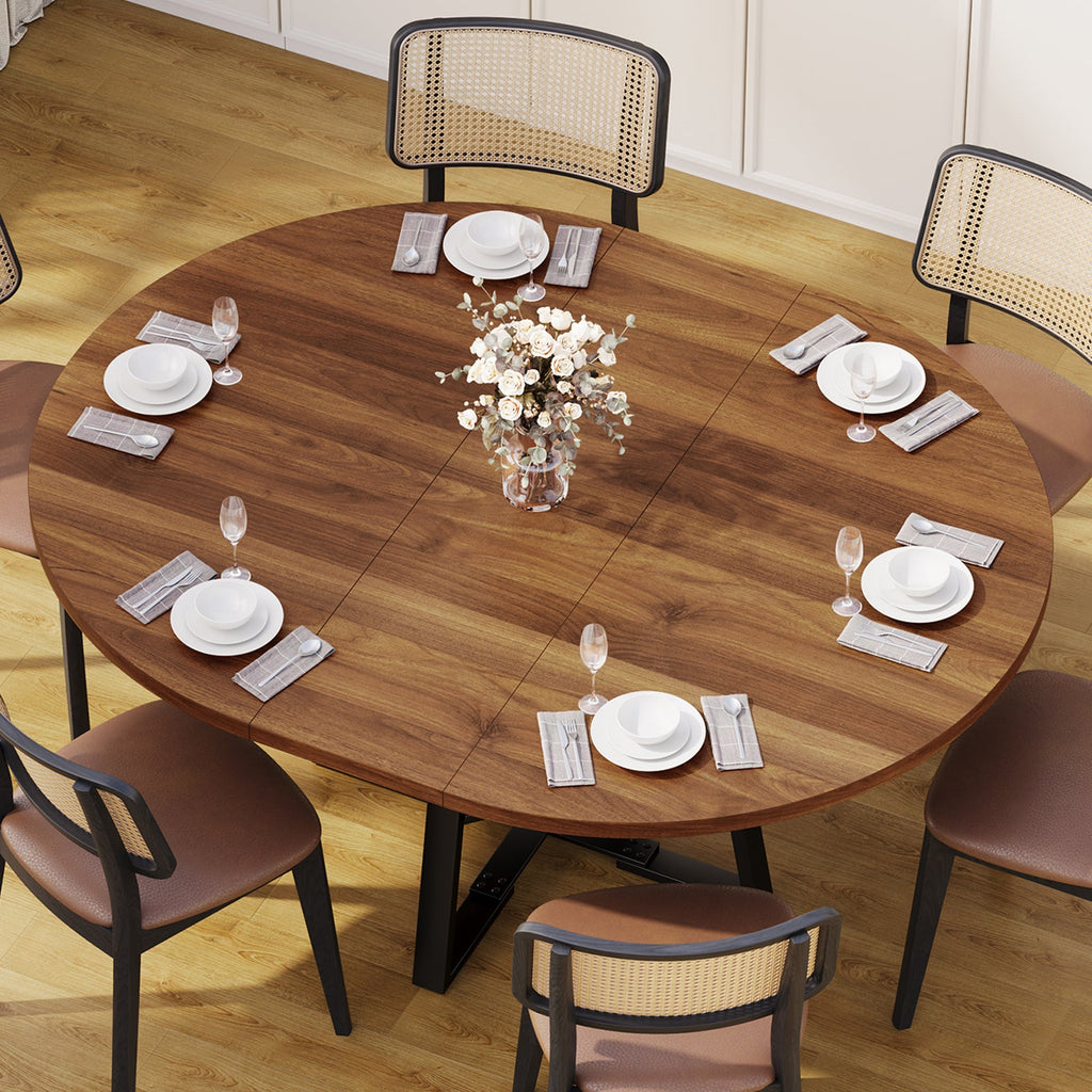 Yanosaku DT001 47" Extendable Round Table for 4–8, Walnut Metal Frame - Yanosaku SotreFurnitureDT001-WA