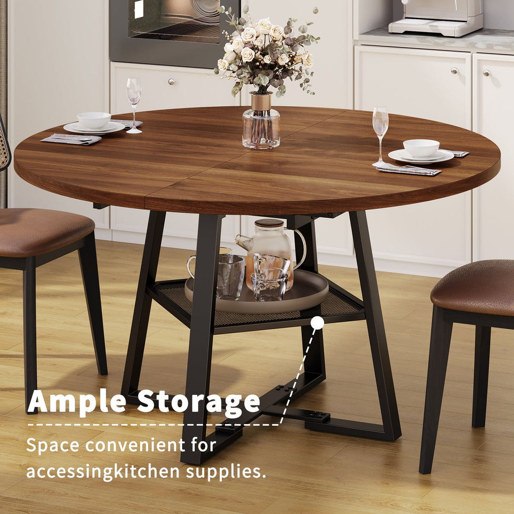 Yanosaku DT001 47" Extendable Round Table for 4–8, Walnut Metal Frame - Yanosaku SotreFurnitureDT001-WA