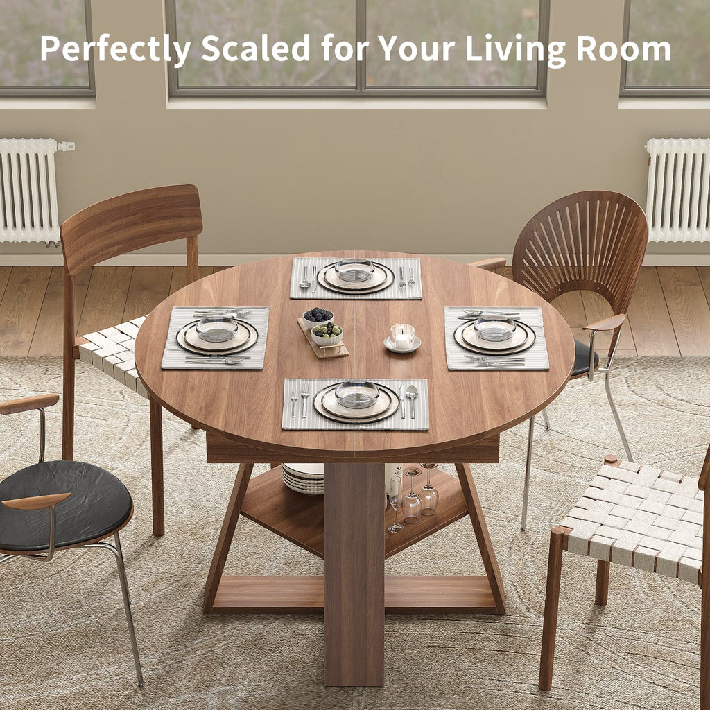 Yanosaku DT003 43.3" - 59" Extendable Round Table 4–8, Modern Farmhouse - Yanosaku SotreFurnitureDT003-WA