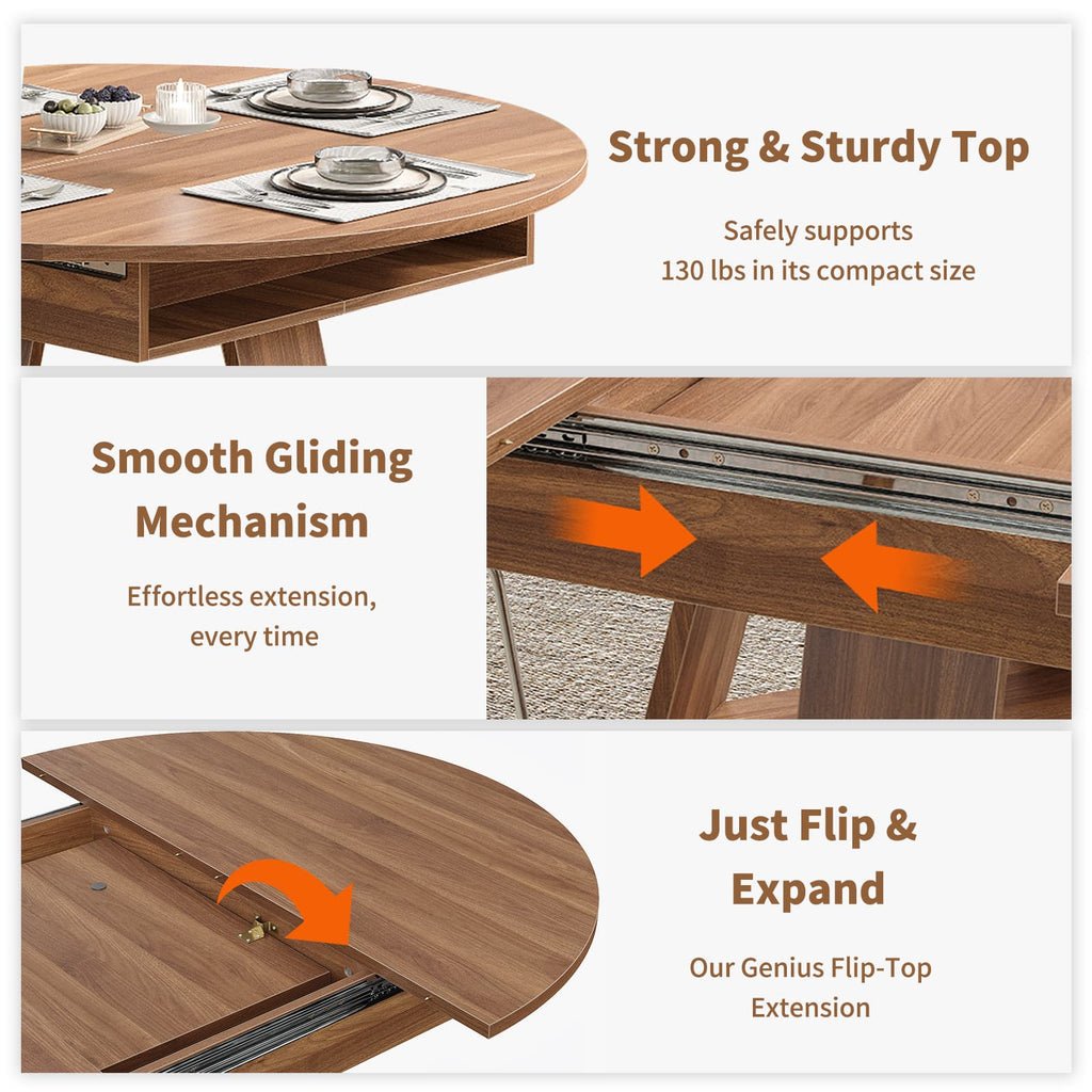 Yanosaku DT003 43.3" - 59" Extendable Round Table 4–8, Modern Farmhouse - Yanosaku SotreFurnitureDT003-WA