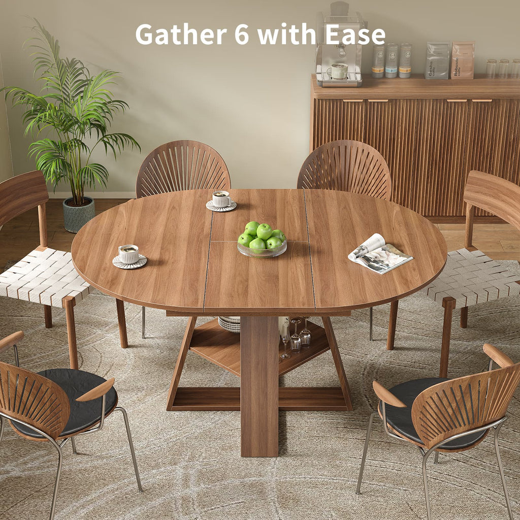 Yanosaku DT003 43.3" - 59" Extendable Round Table 4–8, Modern Farmhouse - Yanosaku SotreFurnitureDT003-WA