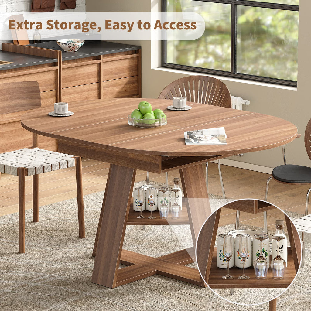 Yanosaku DT003 43.3" - 59" Extendable Round Table 4–8, Modern Farmhouse - Yanosaku SotreFurnitureDT003-WA