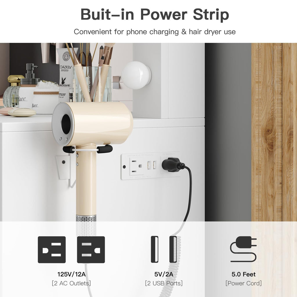 Yanosaku Modern White Makeup Vanity Set Table with Stool & LED Mirror 5 Drawers - Yanosaku SotreFurnitureVD001 - WH