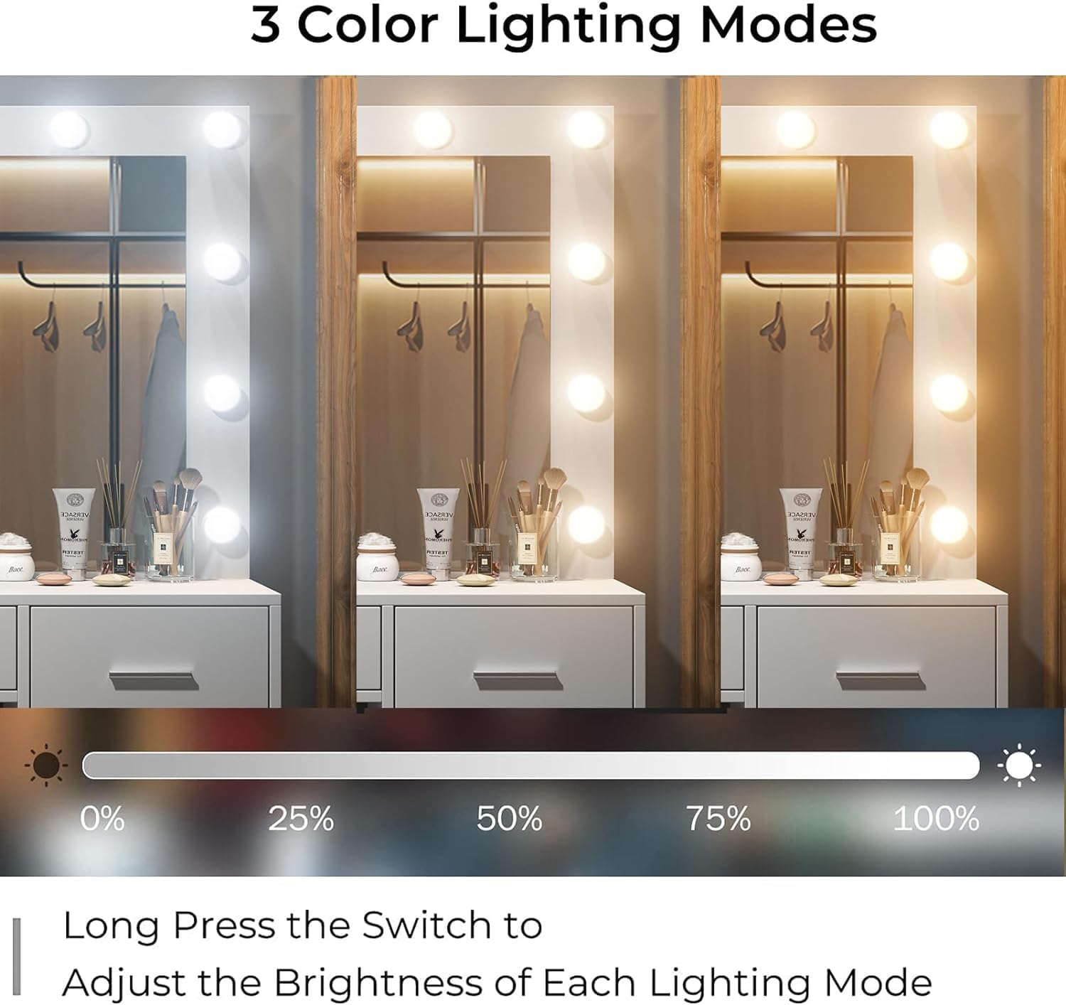 Yanosaku Modern White Makeup Vanity Set Table with Stool & LED Mirror 5 Drawers - Yanosaku SotreFurnitureVD001 - WH