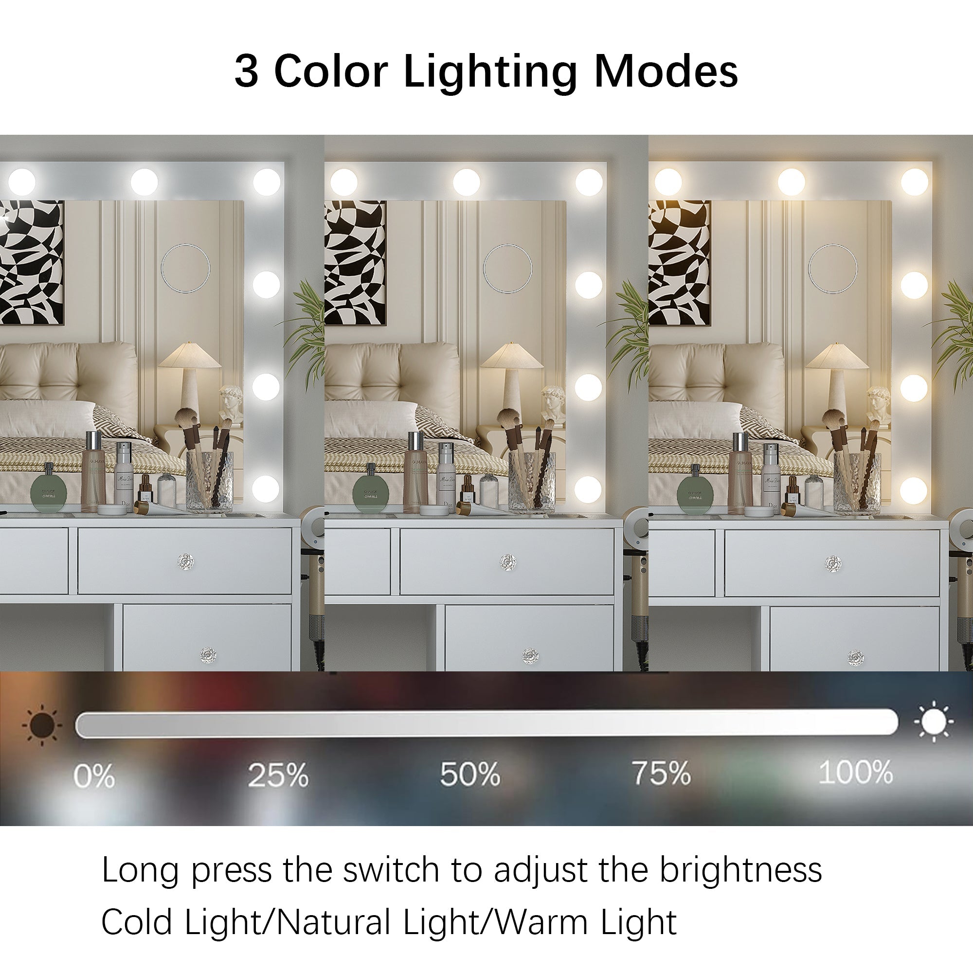 Yanosaku Modern White Makeup Vanity Set Table with Stool & LED Mirror 9 Drawers Luxury - Yanosaku SotreFurniture