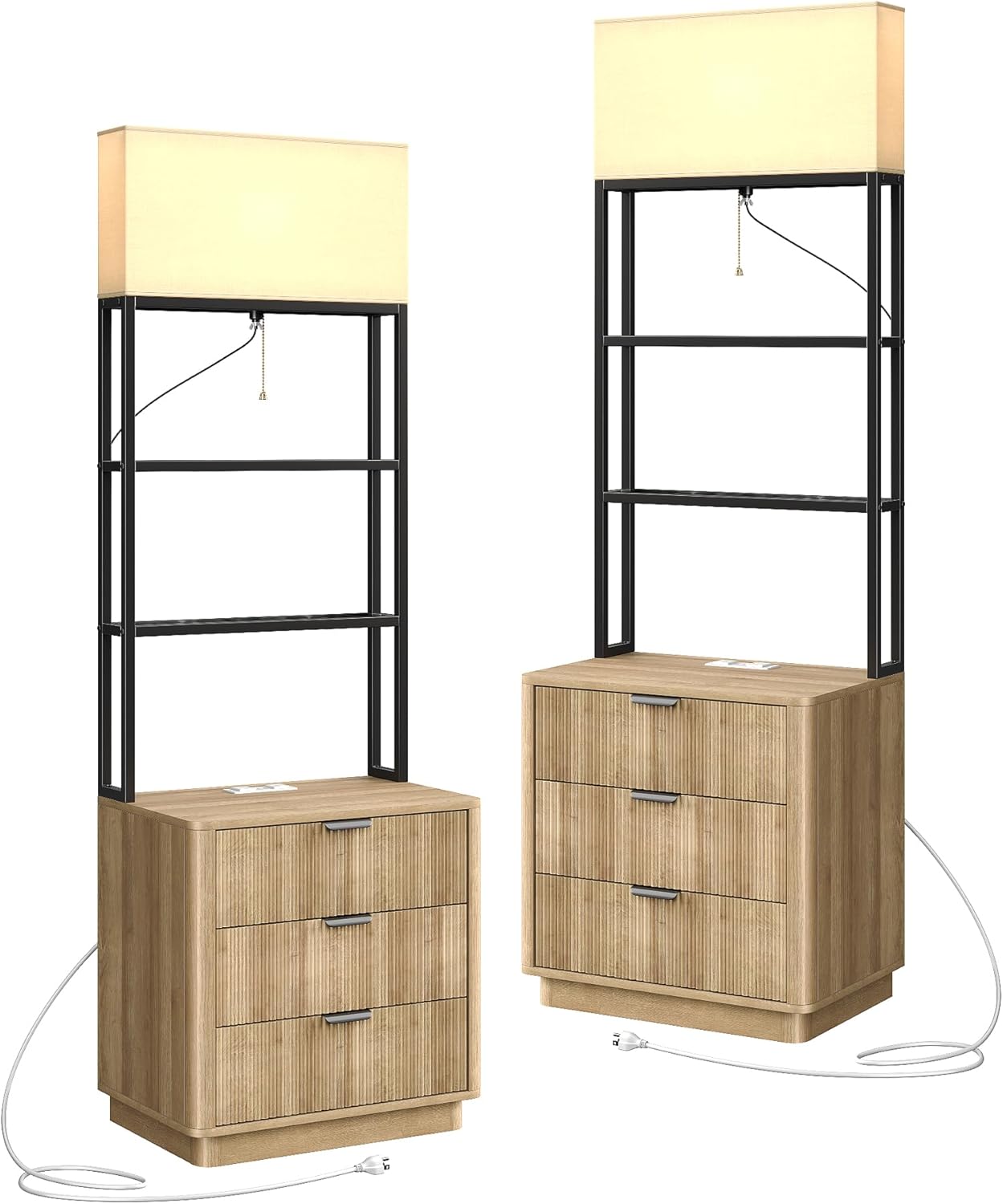 Yanosaku NS002 Nightstand Set of 2 with Charging Station, 3 Drawers - Yanosaku SotreFurnitureNS002 - NR - 2