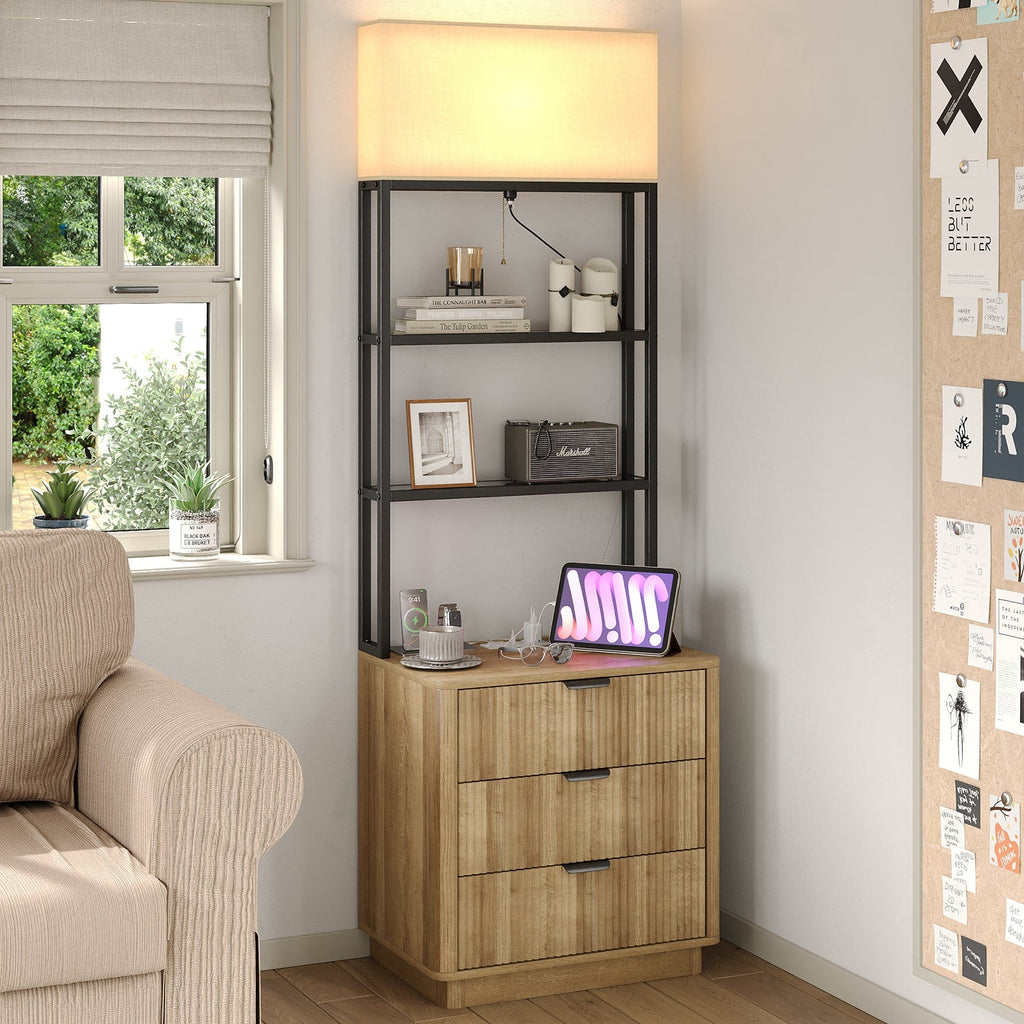 Yanosaku NS002 Nightstand Set of 2 with Charging Station, 3 Drawers - Yanosaku SotreFurnitureNS002 - NR - 2