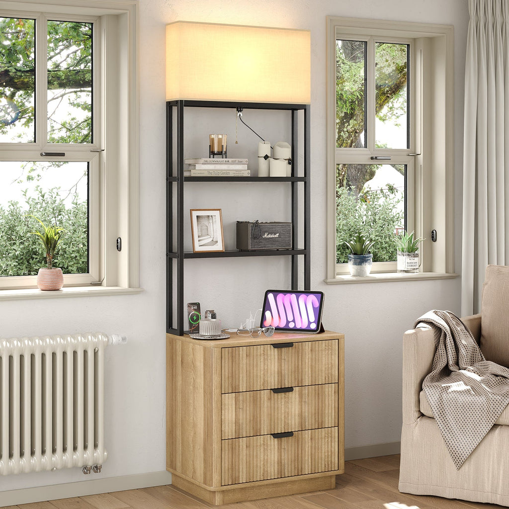 Yanosaku NS002 Nightstand Set of 2 with Charging Station, 3 Drawers - Yanosaku SotreFurnitureNS002 - NR - 2