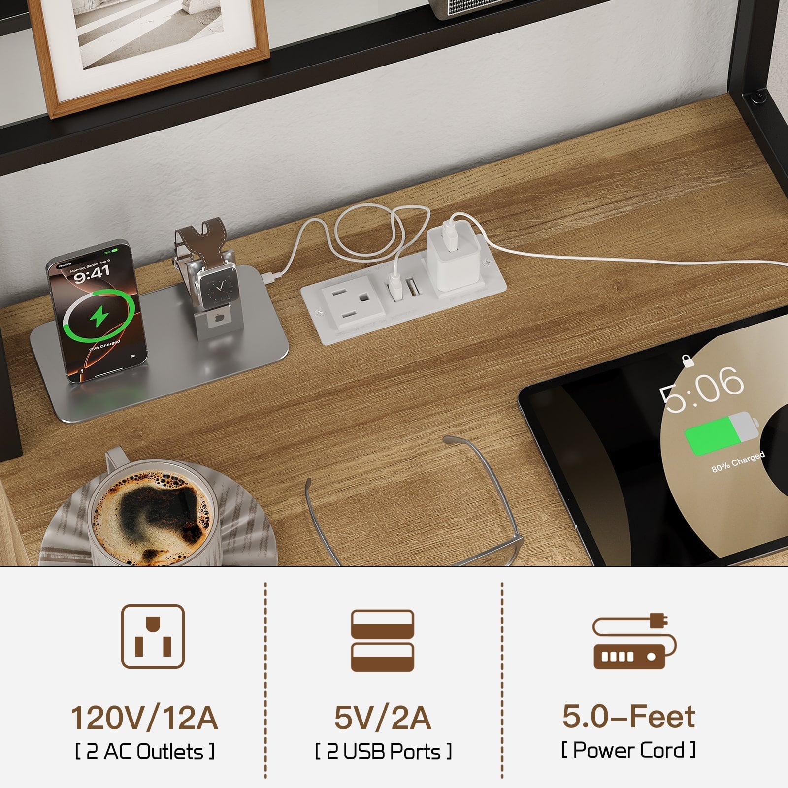 Yanosaku NS002 Nightstand Set of 2 with Charging Station, 3 Drawers - Yanosaku SotreFurnitureNS002 - NR - 2