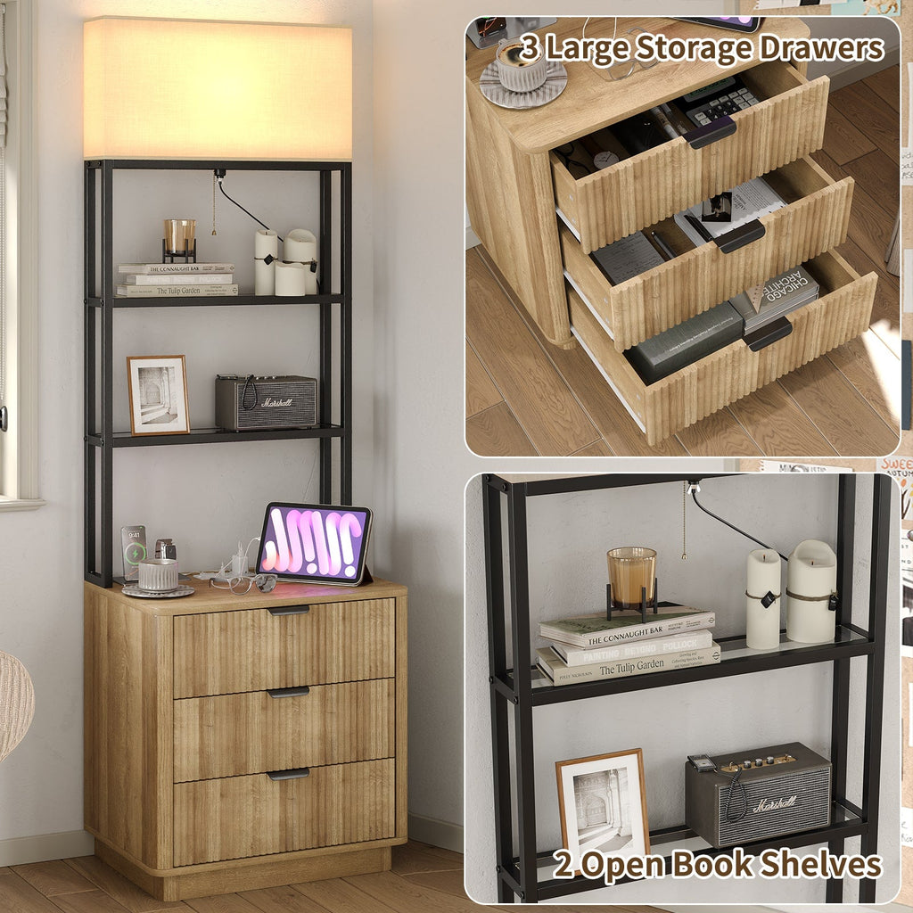 Yanosaku NS002 Nightstand Set of 2 with Charging Station, 3 Drawers - Yanosaku SotreFurnitureNS002 - NR - 2