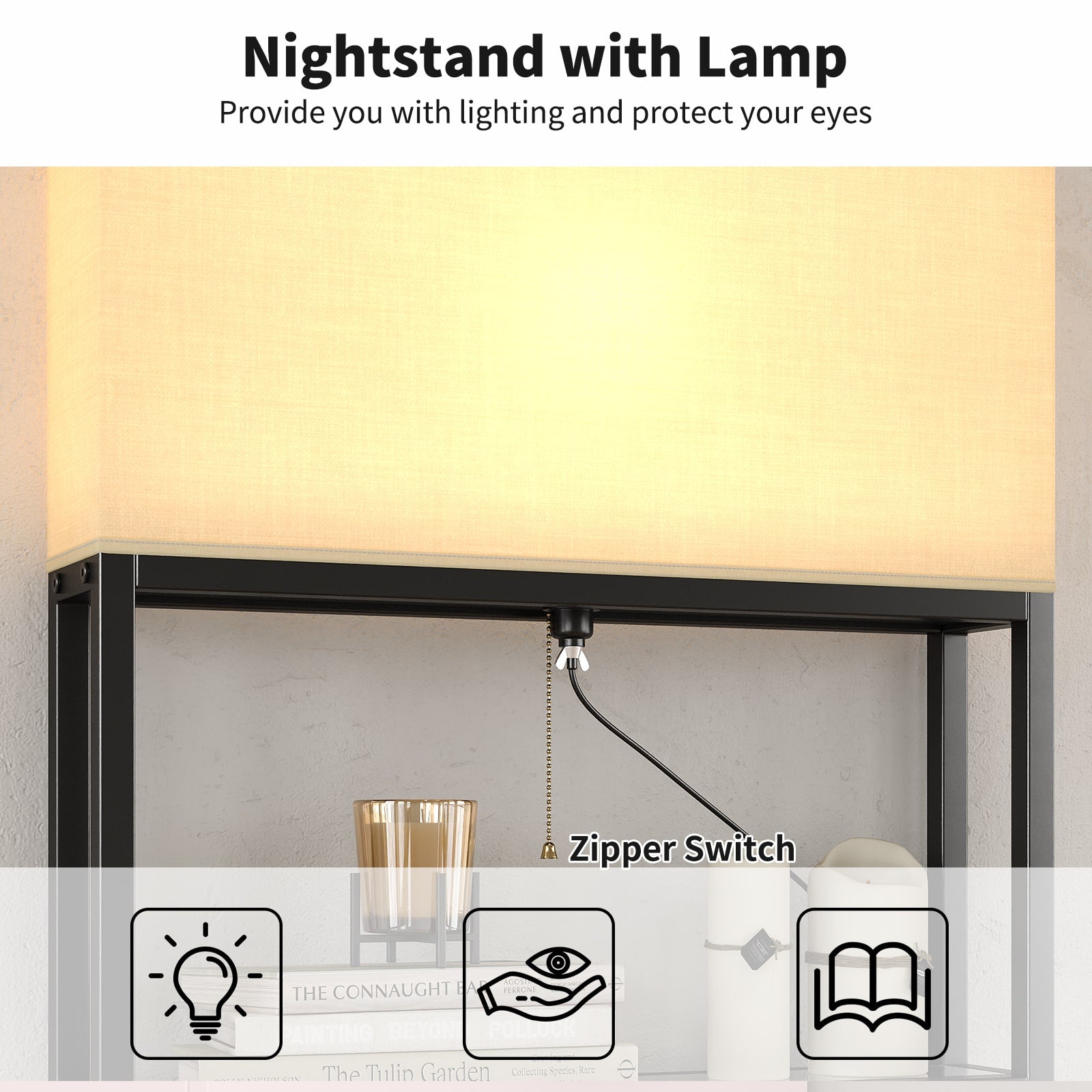 Yanosaku NS002 Nightstand Set of 2 with Charging Station, 3 Drawers - Yanosaku SotreFurnitureNS002 - NR - 2