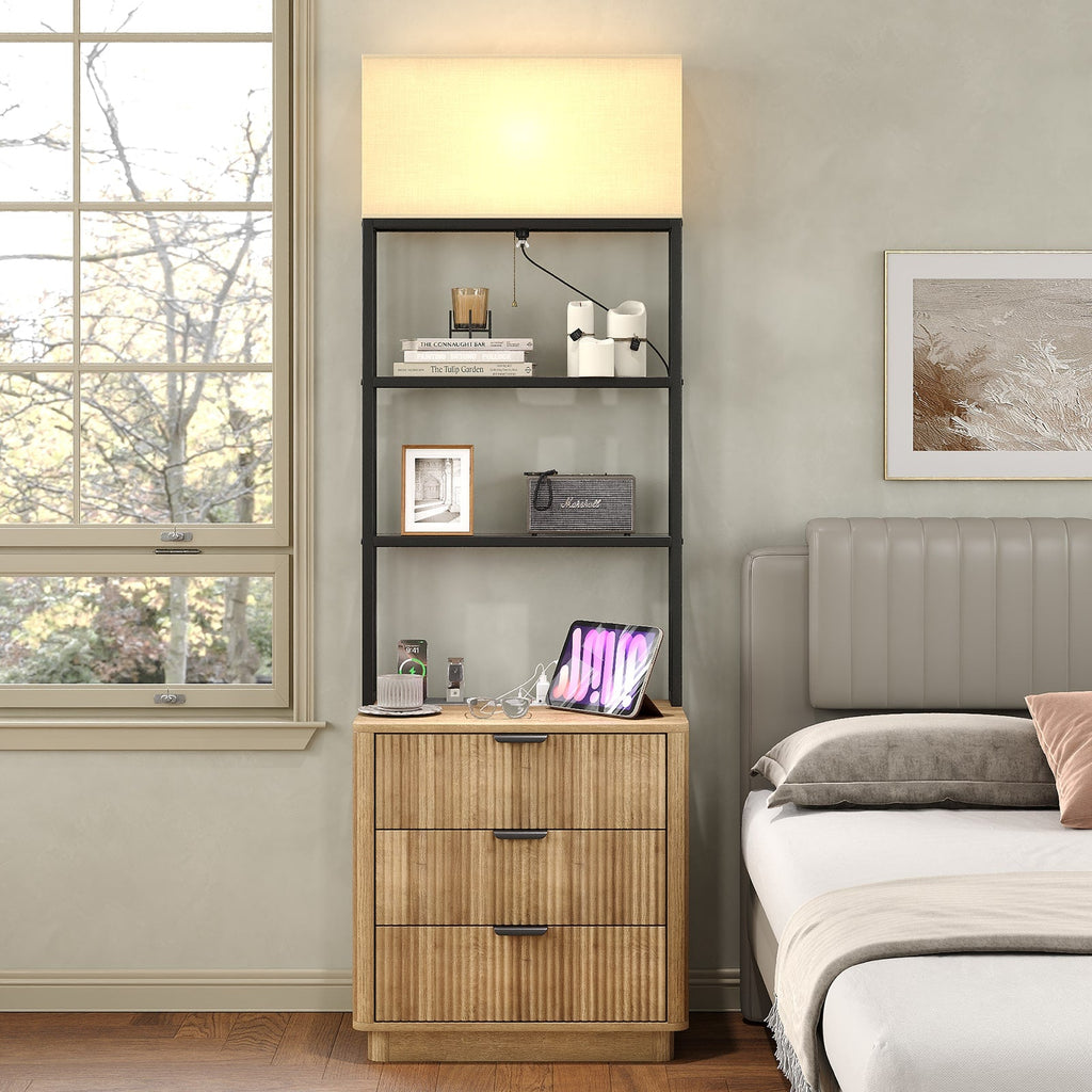 Yanosaku NS002 Nightstand Set of 2 with Charging Station, 3 Drawers - Yanosaku SotreFurnitureNS002 - NR - 1