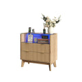 Yanosaku NS004 - NR 31" Nightstand with Charging Station, Fluted LED End Table with Drawers, Oak - Yanosaku SotreFurniture