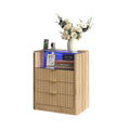 Yanosaku NS005 - NR 23" Nightstand with Charging Station, Fluted LED End Table w/ 3 Drawers, Oak - Yanosaku SotreFurniture