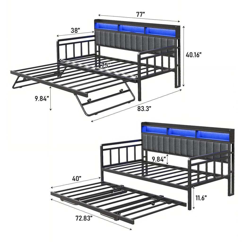 Yanosaku US - BF014 Bed Frame with RGB lights, Charging Station,Storage Headboard.,No Box Spring Needed.Black - VektayaFurnitureUS-BF014