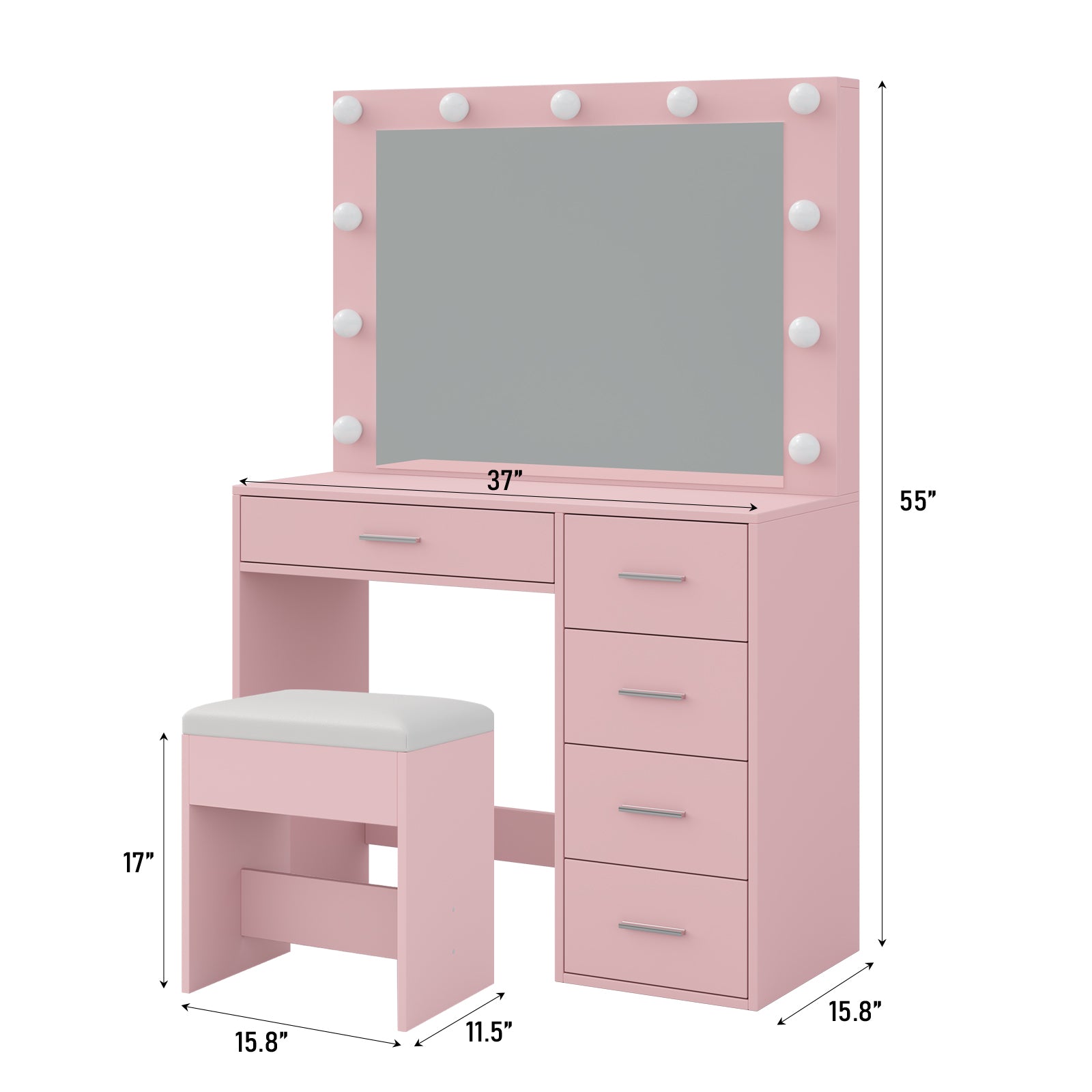Yanosaku VD001 Bedroom Makeup Vanity desk with LED Mirror, 5 Drawers - Yanosaku SotreFurnitureVD001 - BK