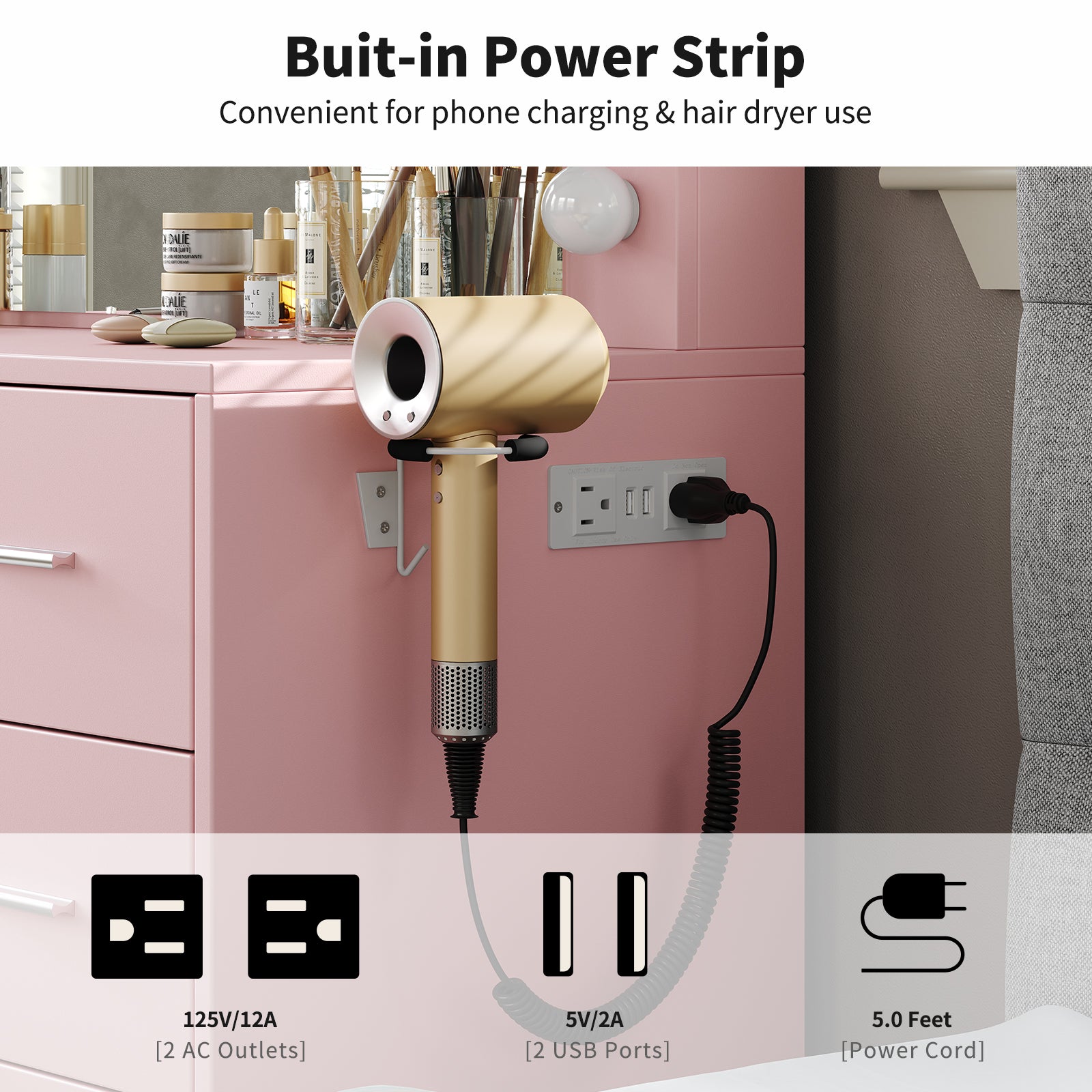 Yanosaku VD001 Bedroom Makeup Vanity desk with LED Mirror, 5 Drawers - Yanosaku SotreFurniture