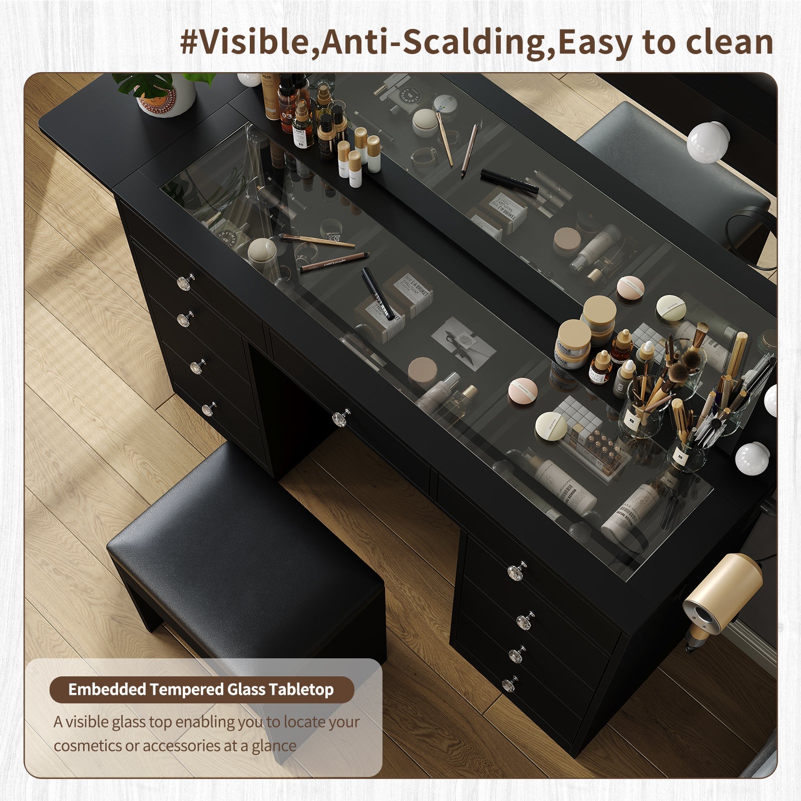 Yanosaku VD007 Bedroom Makeup Vanity desk with LED Mirror, 9 Drawers - Yanosaku SotreFurnitureVD007 - PK