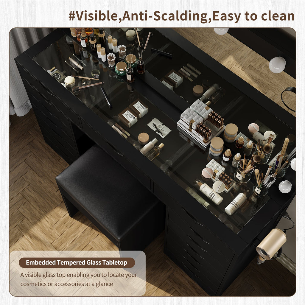 Yanosaku VD008 Bedroom Makeup Vanity desk with LED Mirro, 15 Drawers - Yanosaku SotreFurnitureVD008 - BL