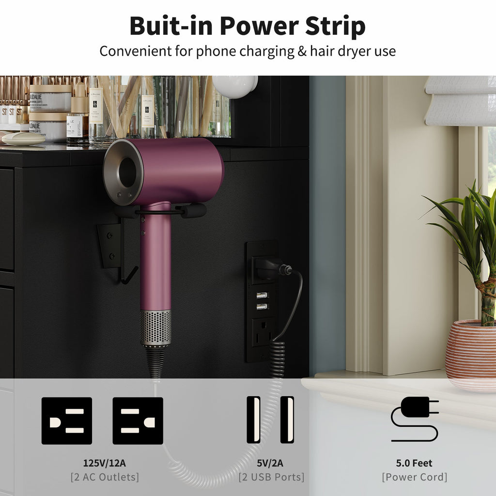 Yanosaku VD008 Bedroom Makeup Vanity desk with LED Mirro, 15 Drawers - Yanosaku SotreFurnitureVD008 - BL