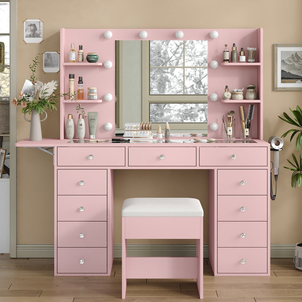 Yanosaku VD010 Bedroom Makeup Vanity desk with LED MirrorLED Mirror, 9 Drawers - Yanosaku SotreFurniture