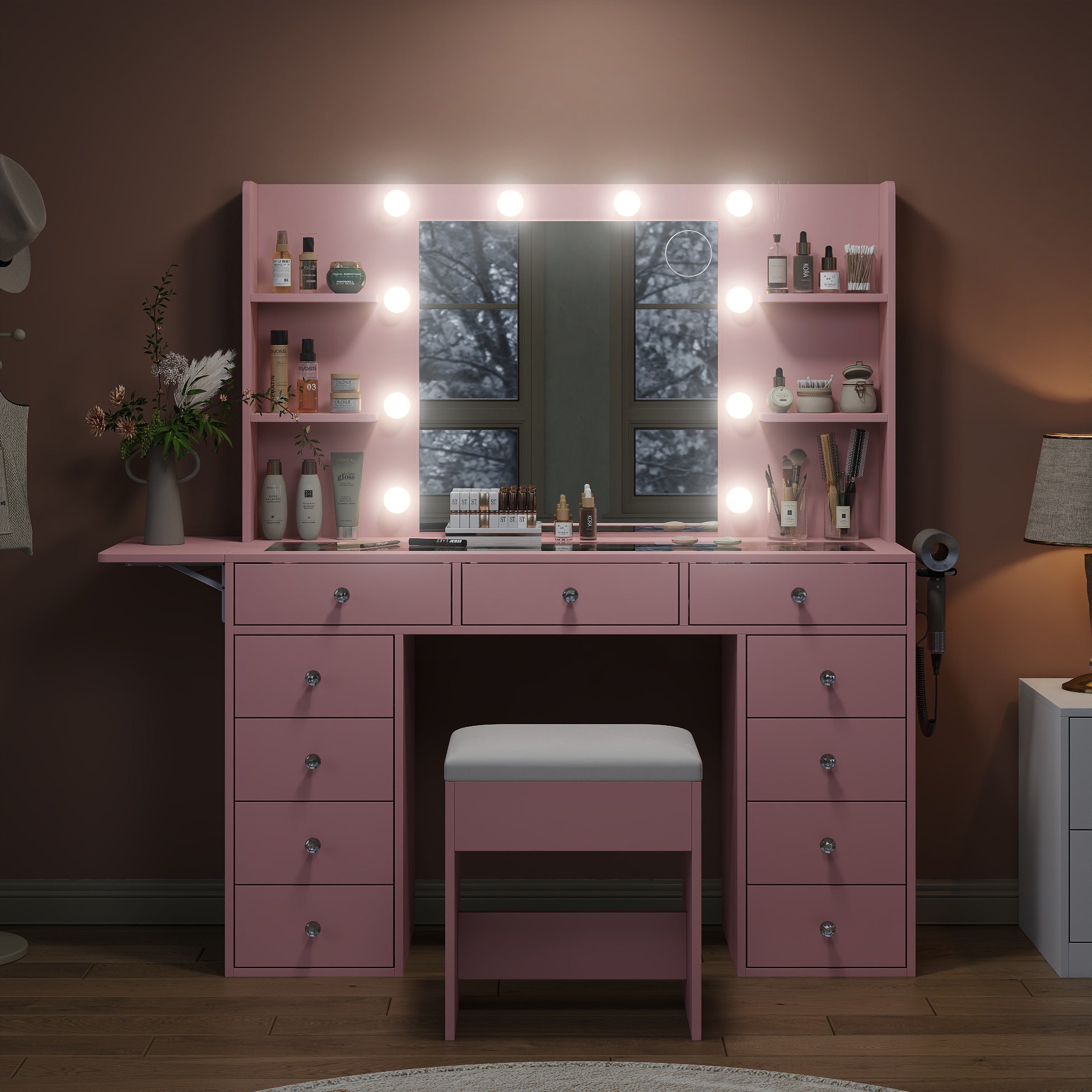 Yanosaku VD010 Bedroom Makeup Vanity desk with LED MirrorLED Mirror, 9 Drawers - Yanosaku SotreFurniture