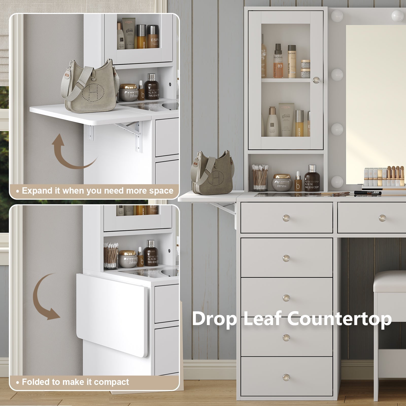 Yanosaku VD012 Modern White Makeup Vanity Set Table with Stool & LED Mirror 12 Drawers Luxury - Yanosaku SotreFurnitureVD012