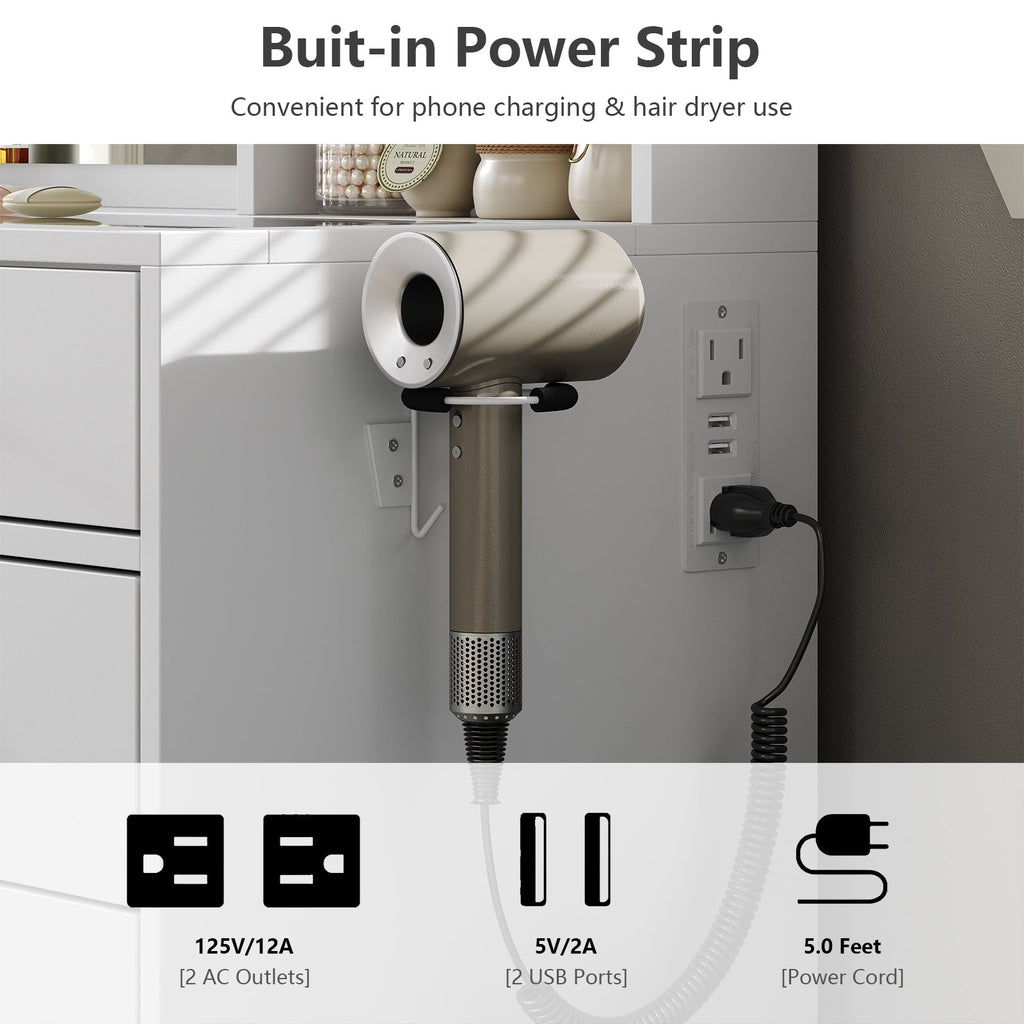 Yanosaku VD012 Modern White Makeup Vanity Set Table with Stool & LED Mirror 12 Drawers Luxury - Yanosaku SotreFurnitureVD012