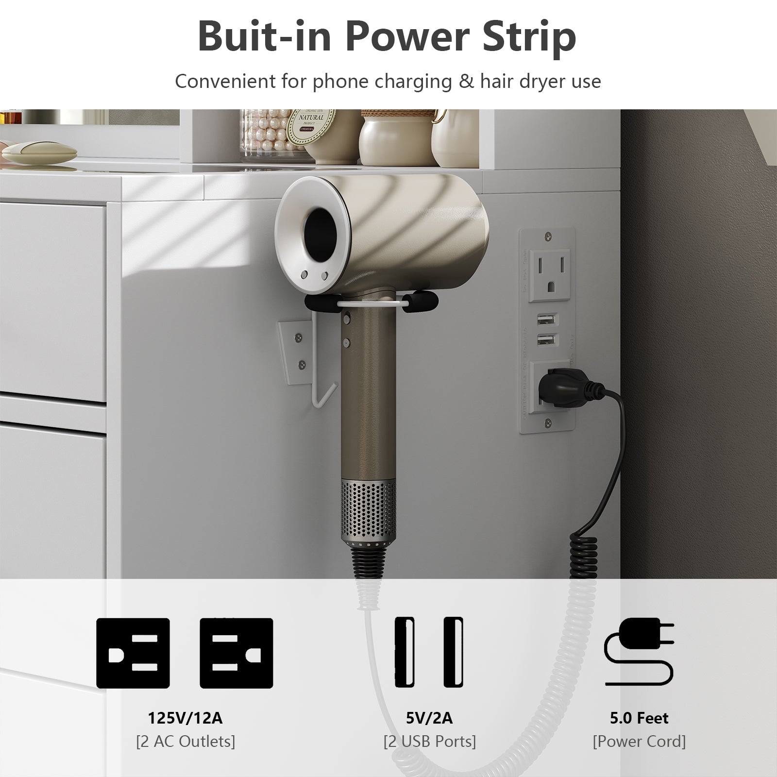 Yanosaku VD012 Modern White Makeup Vanity Set Table with Stool & LED Mirror 12 Drawers Luxury - Yanosaku SotreFurnitureVD012