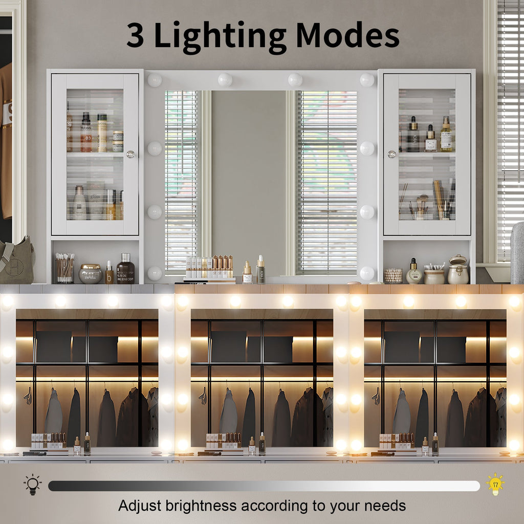 Yanosaku VD012 Modern White Makeup Vanity Set Table with Stool & LED Mirror 12 Drawers Luxury - Yanosaku SotreFurnitureVD012