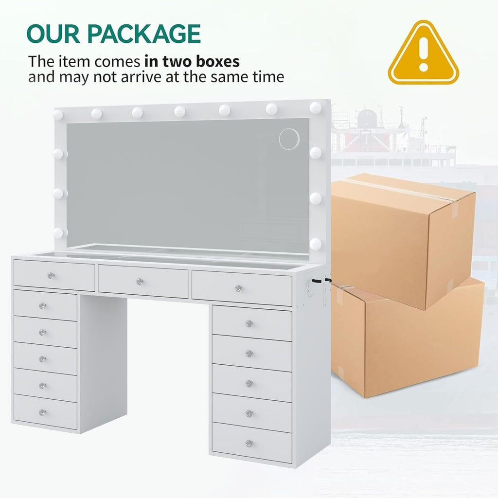 Yanosaku VD016 55''W White Vanity Set, LED Mirror, 13 Drawers - Yanosaku SotreFurnitureVD016 - WH