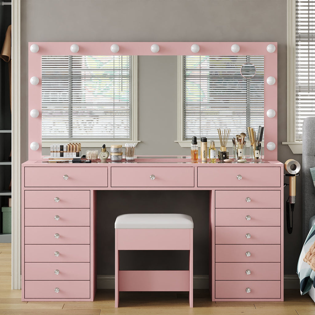 Yanosaku VD017 Bedroom Makeup Vanity desk with LED Mirror, 15 Drawers - Yanosaku SotreFurnitureVD017 - PK