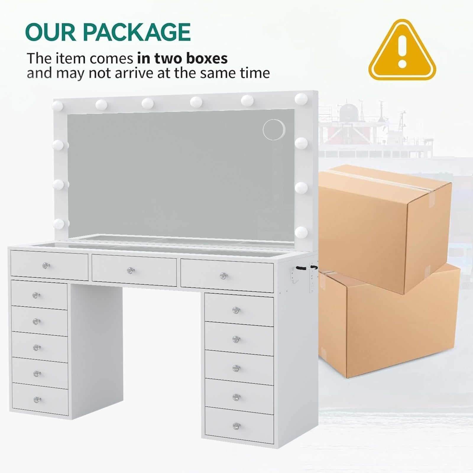 Yanosaku VD018 47''W White Vanity Set, LED Mirror, 13 Drawers - Yanosaku SotreFurnitureVD018