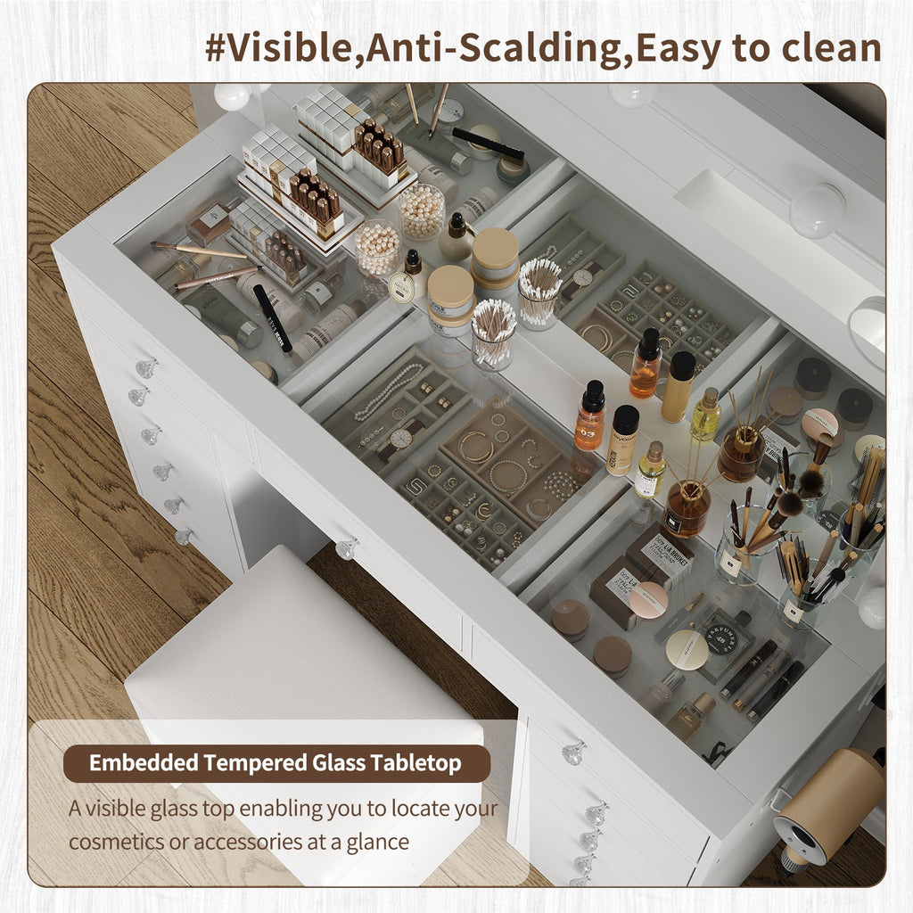 Yanosaku VD018 47''W White Vanity Set, LED Mirror, 13 Drawers - Yanosaku SotreFurnitureVD018