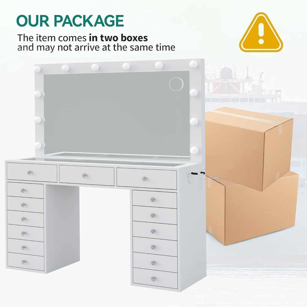 Yanosaku VD019 Modern White Vanity Set, LED Mirror, 15 Drawers - Yanosaku SotreFurnitureVD019 - WH