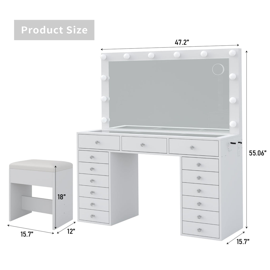 Yanosaku VD019 Modern White Vanity Set, LED Mirror, 15 Drawers - Yanosaku SotreFurnitureVD019 - WH