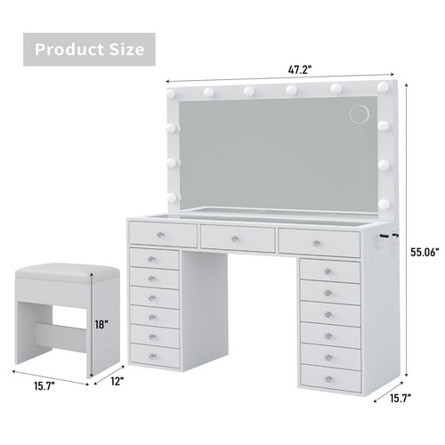 Yanosaku VD019 Modern White Vanity Set, LED Mirror, 15 Drawers - Yanosaku SotreFurnitureVD019 - WH