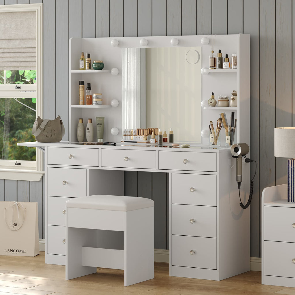 Yanosaku VD020 Vanity Desk with Power Outlet, Mirror, 10 LED Lights - Yanosaku SotreFurnitureVD020