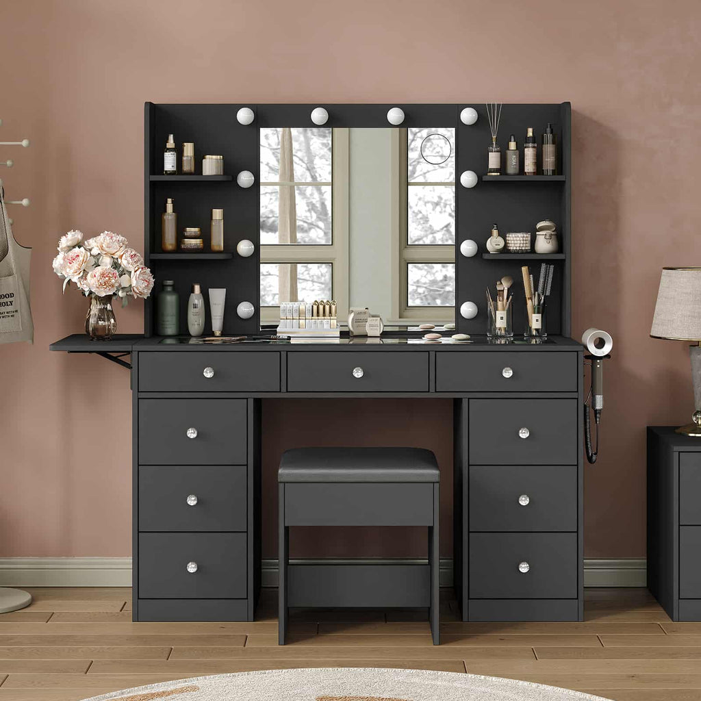 Yanosaku VD020 Vanity Desk with Power Outlet, Mirror, 10 LED Lights - Yanosaku SotreFurnitureVD020 - bl