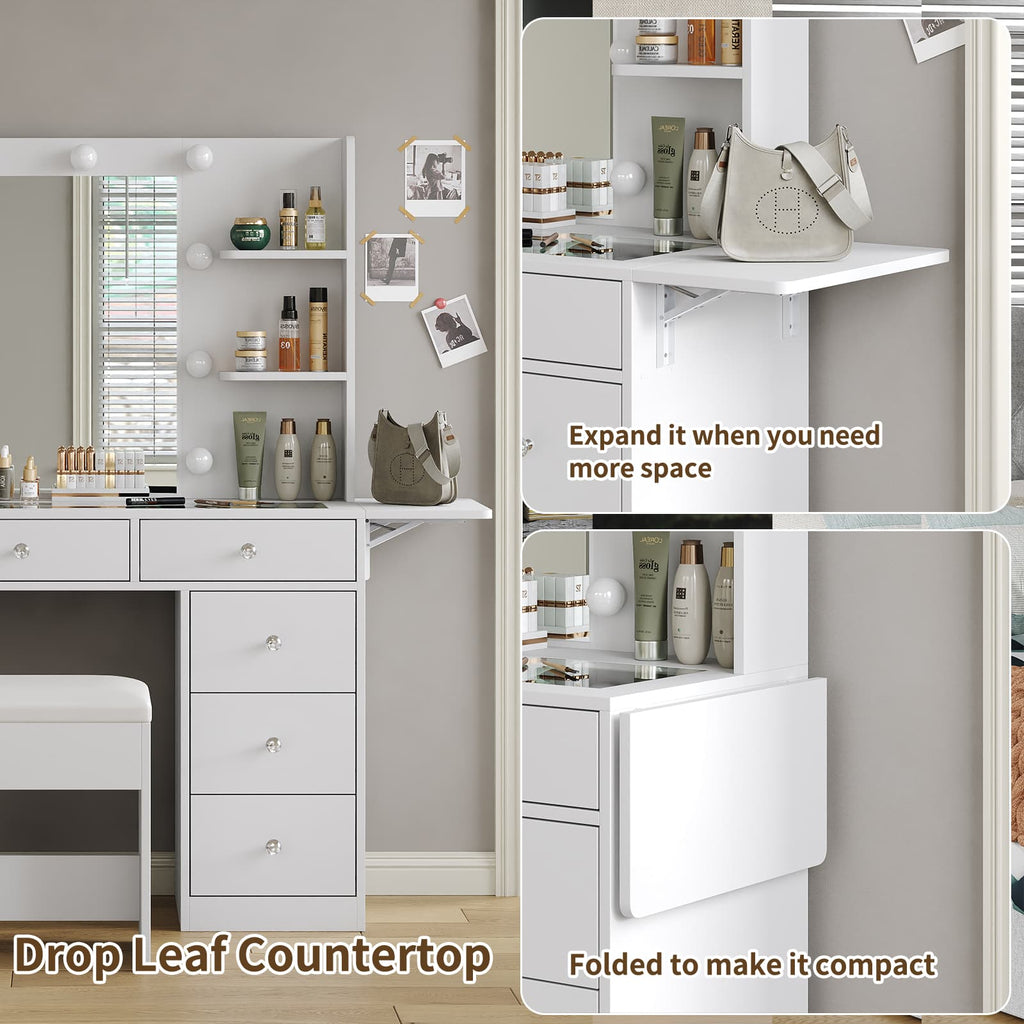 Yanosaku VD020 Vanity Desk with Power Outlet, Mirror, 10 LED Lights - Yanosaku SotreFurnitureVD020