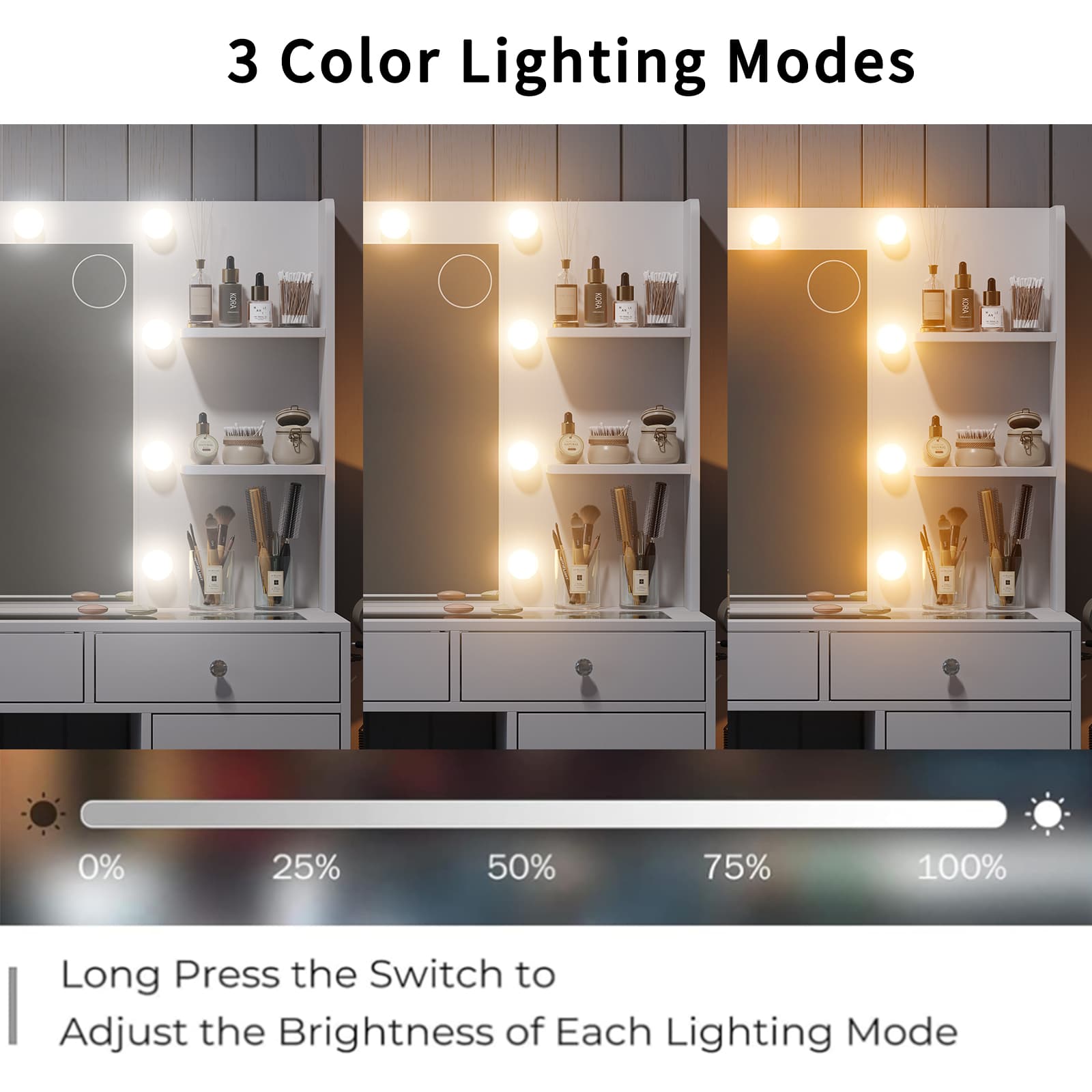 Yanosaku VD020 Vanity Desk with Power Outlet, Mirror, 10 LED Lights - Yanosaku SotreFurnitureVD020
