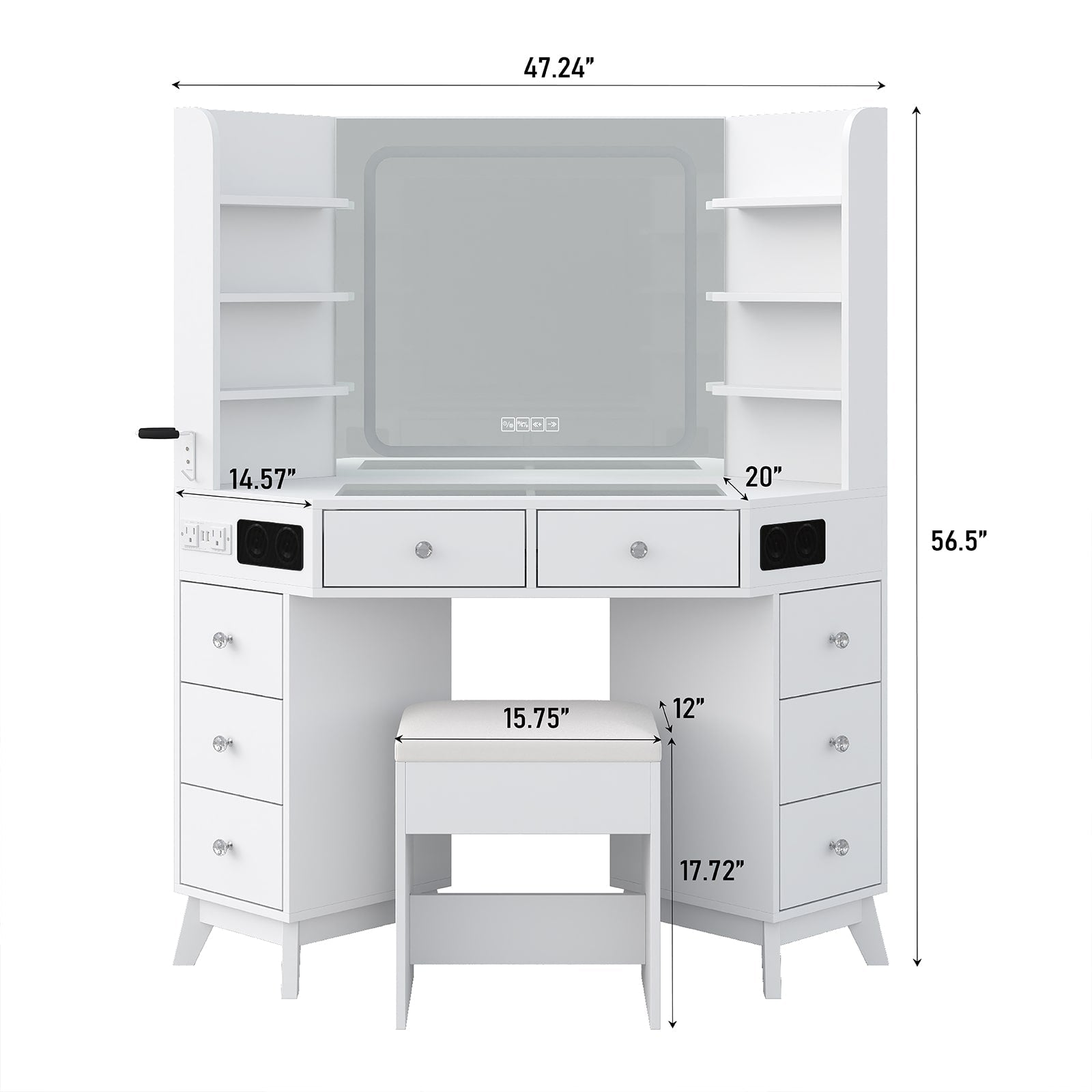 Yanosaku VD021 Corner Makeup Vanity, Mirror, Lights, Bluetooth, White - Yanosaku SotreFurnitureVD021 - WH