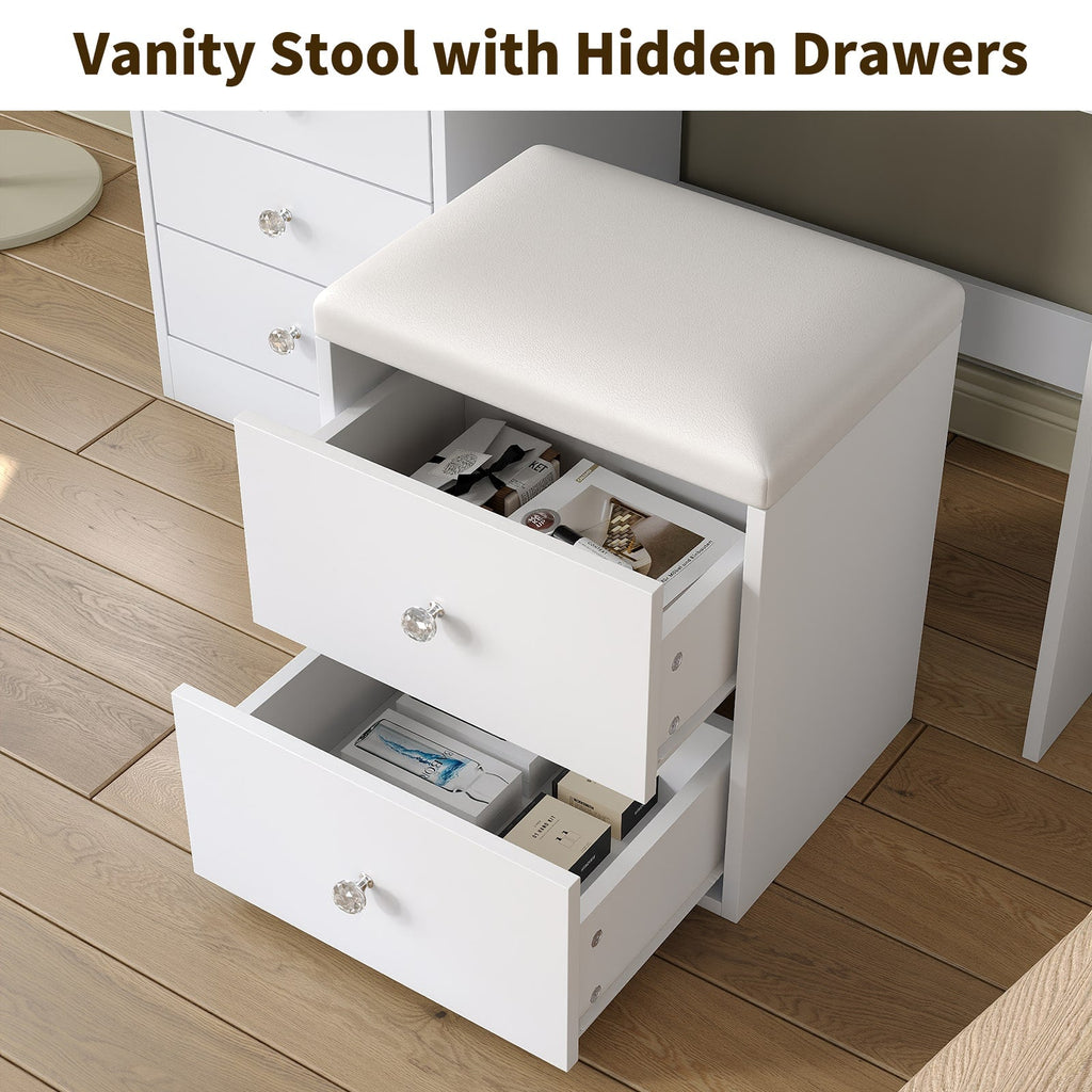 Yanosaku VD022 Vanity Desk with Mirror, Lights, Drawers, Stool, White - Yanosaku SotreFurnitureVD022 - WH