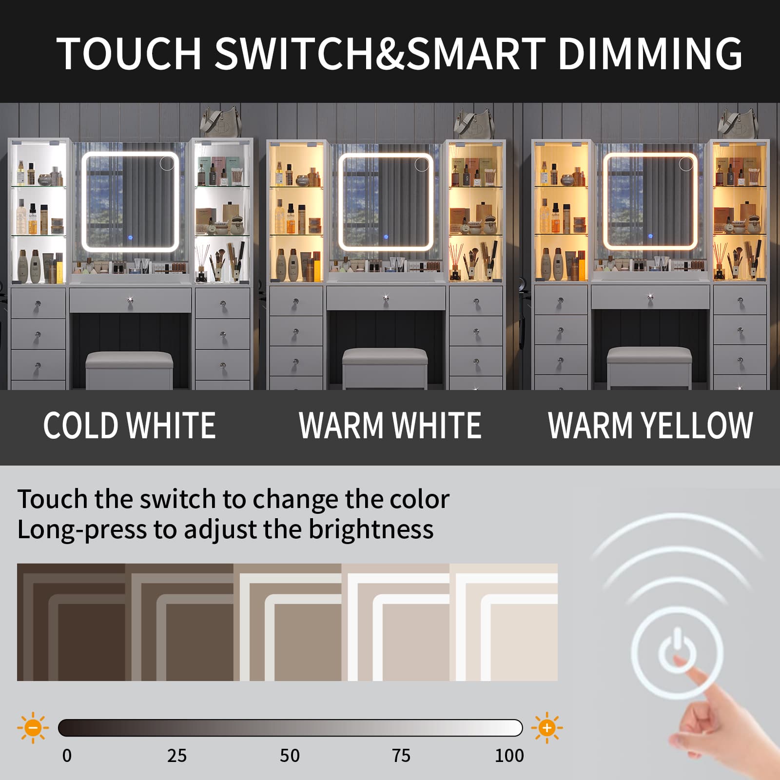 Yanosaku VD034 Bedroom Makeup Vanity desk with mirror, 11 Drawers - Yanosaku SotreFurnitureVD034 - WH