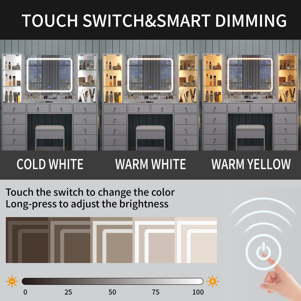 Yanosaku VD035 Bedroom Makeup Vanity desk with mirror, 12 Drawers - Yanosaku SotreFurnitureVD035 - WH