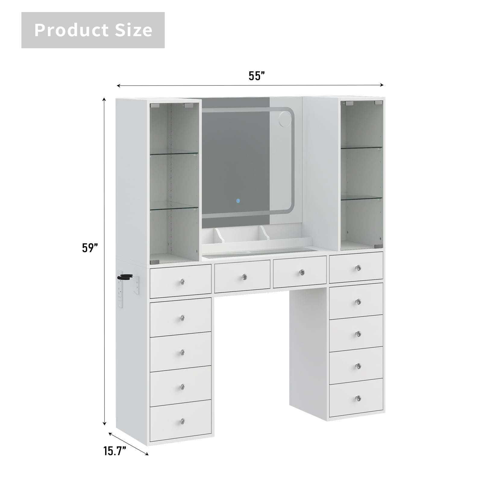 Yanosaku VD035 Bedroom Makeup Vanity desk with mirror, 12 Drawers - Yanosaku SotreFurnitureVD035 - WH