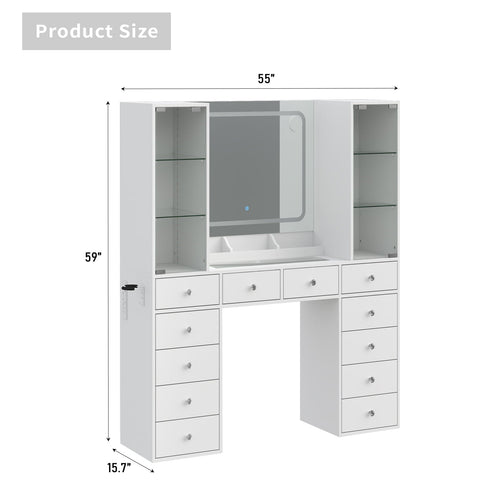 Yanosaku VD035 Bedroom Makeup Vanity desk with mirror, 12 Drawers - Yanosaku SotreFurnitureVD035 - WH